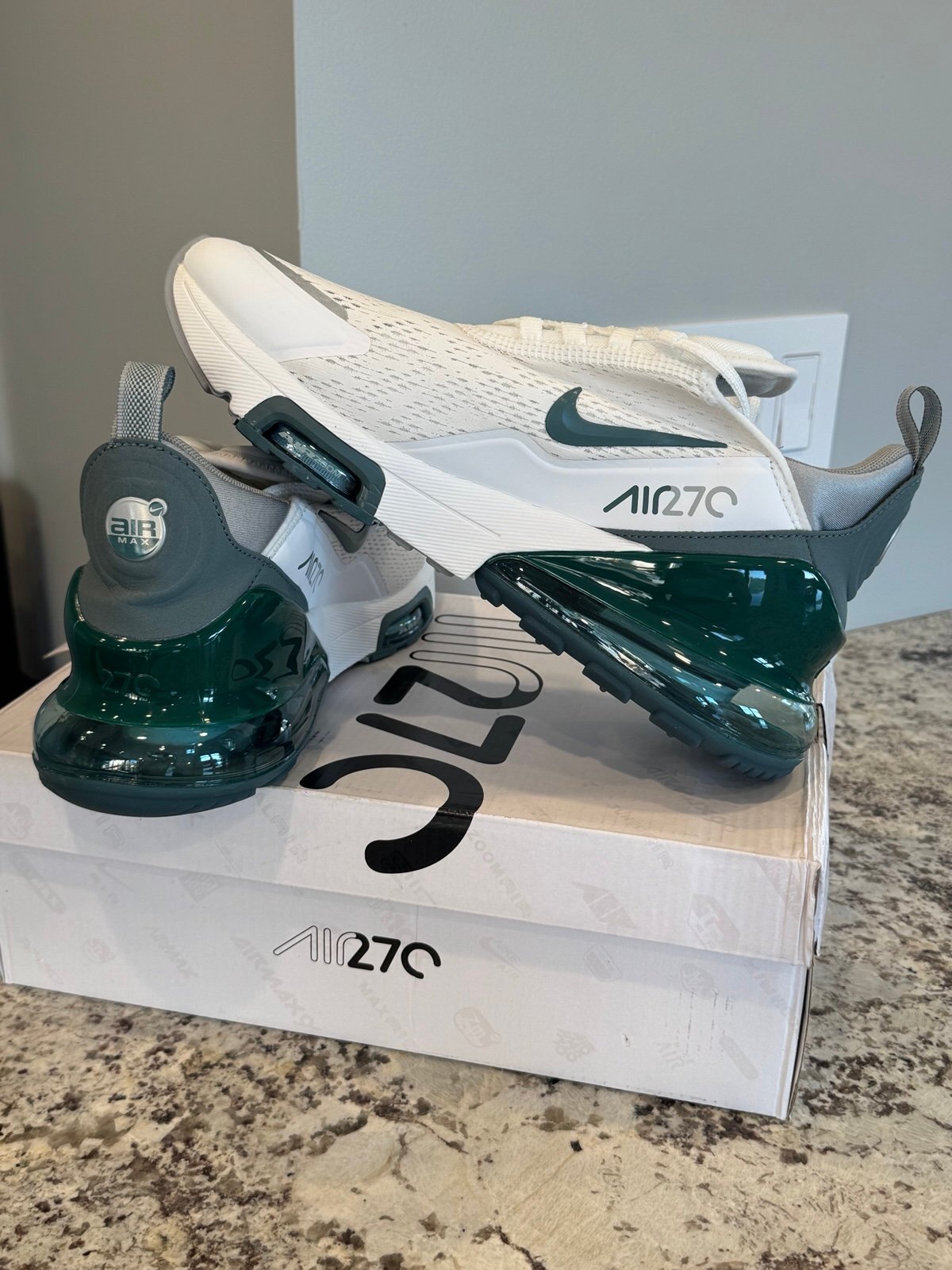Side view of Nike Air Max 270 Premium white and green men's sneaker